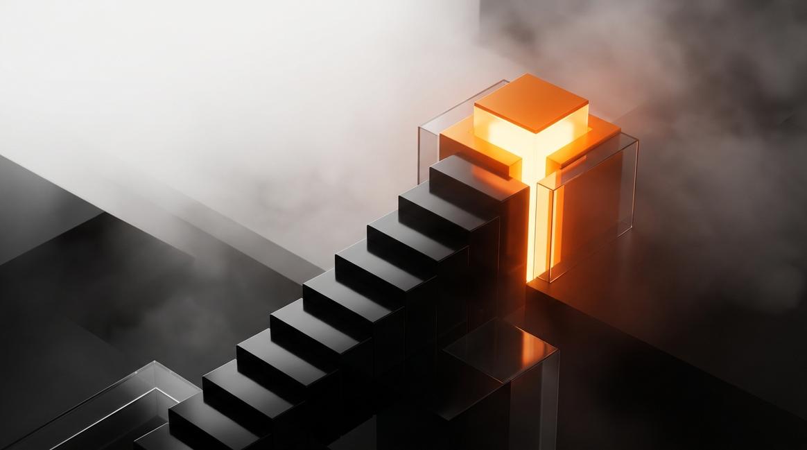 Успешная автоматизация корпоративной рутины, представленная в виде восходящей светящейся структуры.