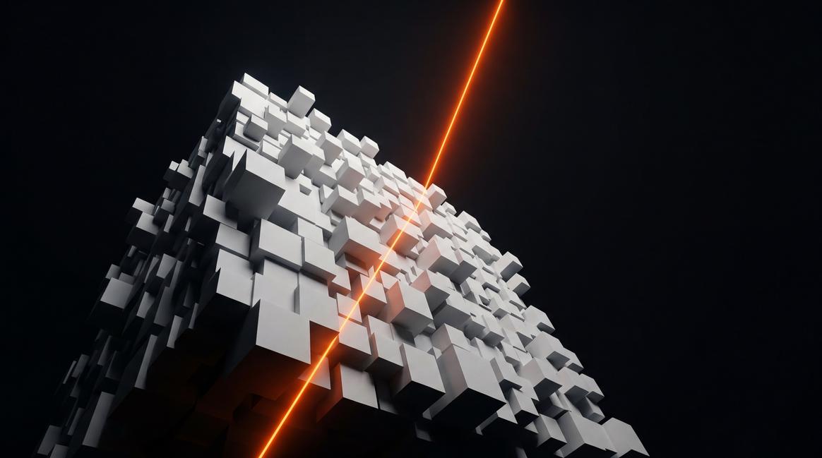 Абстрактная 3D-модель хаотичных данных, символизирующая потребность в снижении операционных расходов.