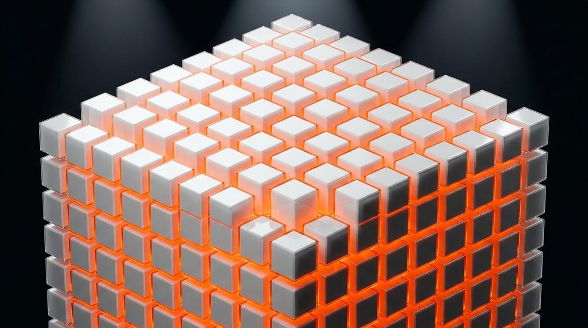 Идеально выстроенная геометрическая матрица, отражающая успешную оптимизацию рабочих процессов компании.