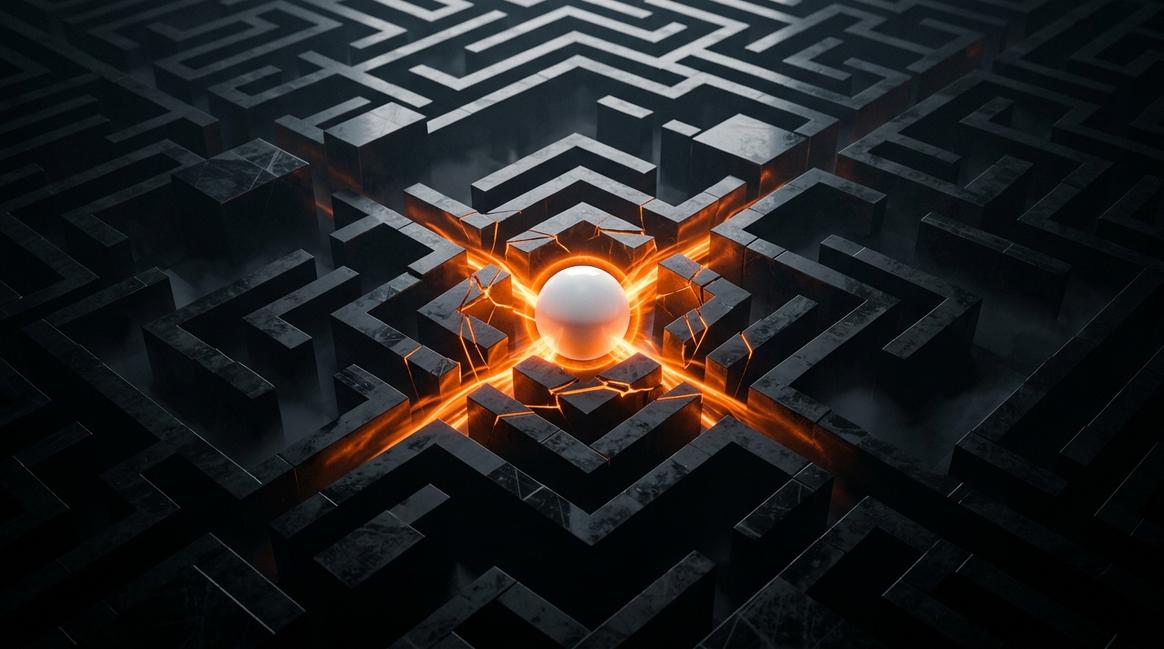 Абстрактная 3D-визуализация, иллюстрирующая как замена разрозненных saas сервисов меняет архитектуру.