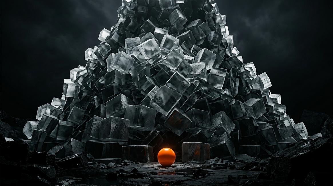 Абстрактная 3D-визуализация хаоса данных, символизирующая необходимость оптимизации операционной деятельности.