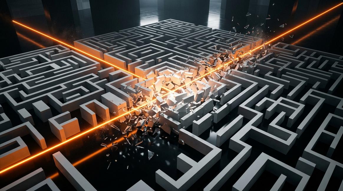 Визуализация преодоления корпоративной бюрократии через автоматизацию бизнес-процессов.