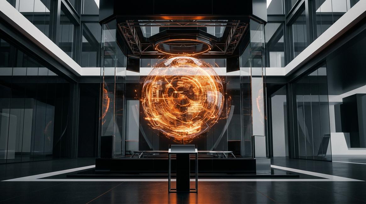 Абстрактная 3D-модель, иллюстрирующая строгий контроль машинного обучения в корпоративной среде.