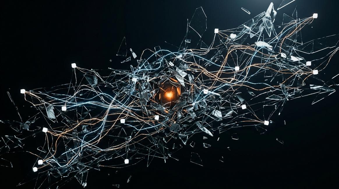 Хаотичная структура данных, символизирующая проблемы, когда происходит внедрение нейросетей в компанию.