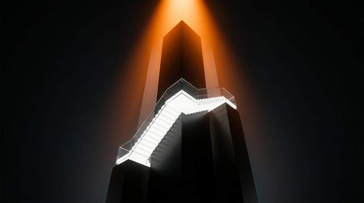 Восходящая стеклянная структура, отражающая снижение человеческого фактора и рост ROI.