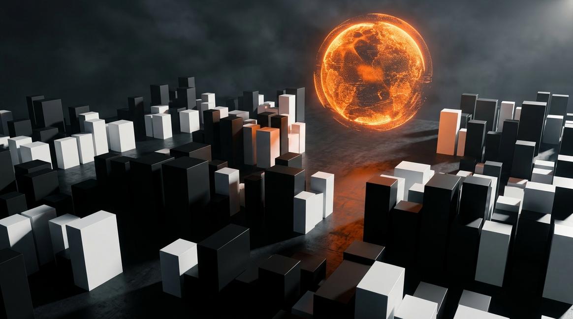 Абстрактная 3D-визуализация, иллюстрирующая как начинается цифровизация компании без стратегии.